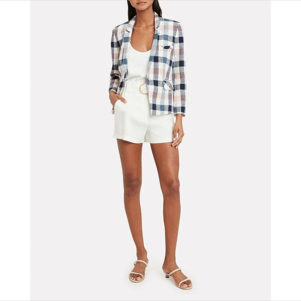 NWT Veronica Beard linen plaid one button blazer